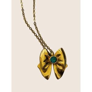 🎀 VTG AVON BIRTHSTONE BIRTHDAY DECEMBER BOW NECKLACE PENDANT TEAL BLUE GREEN